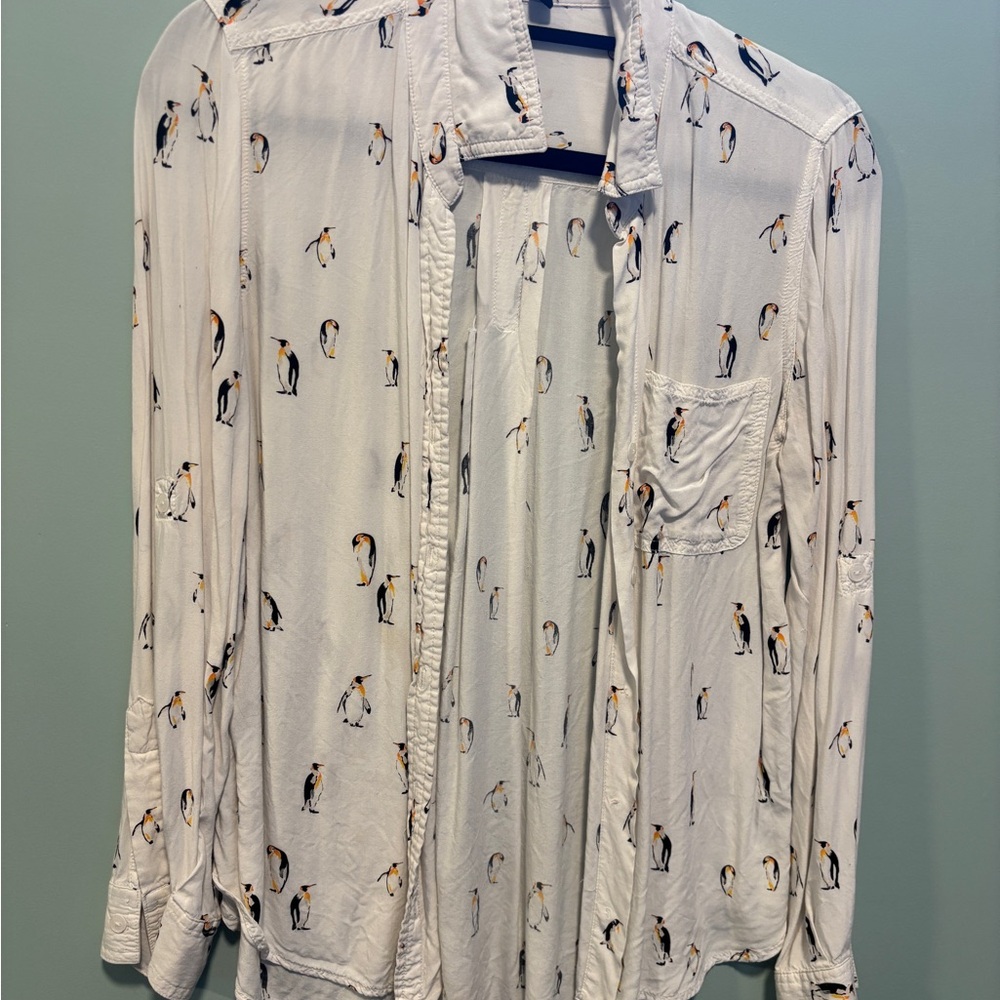 Penguin Print Button-Up Shirt